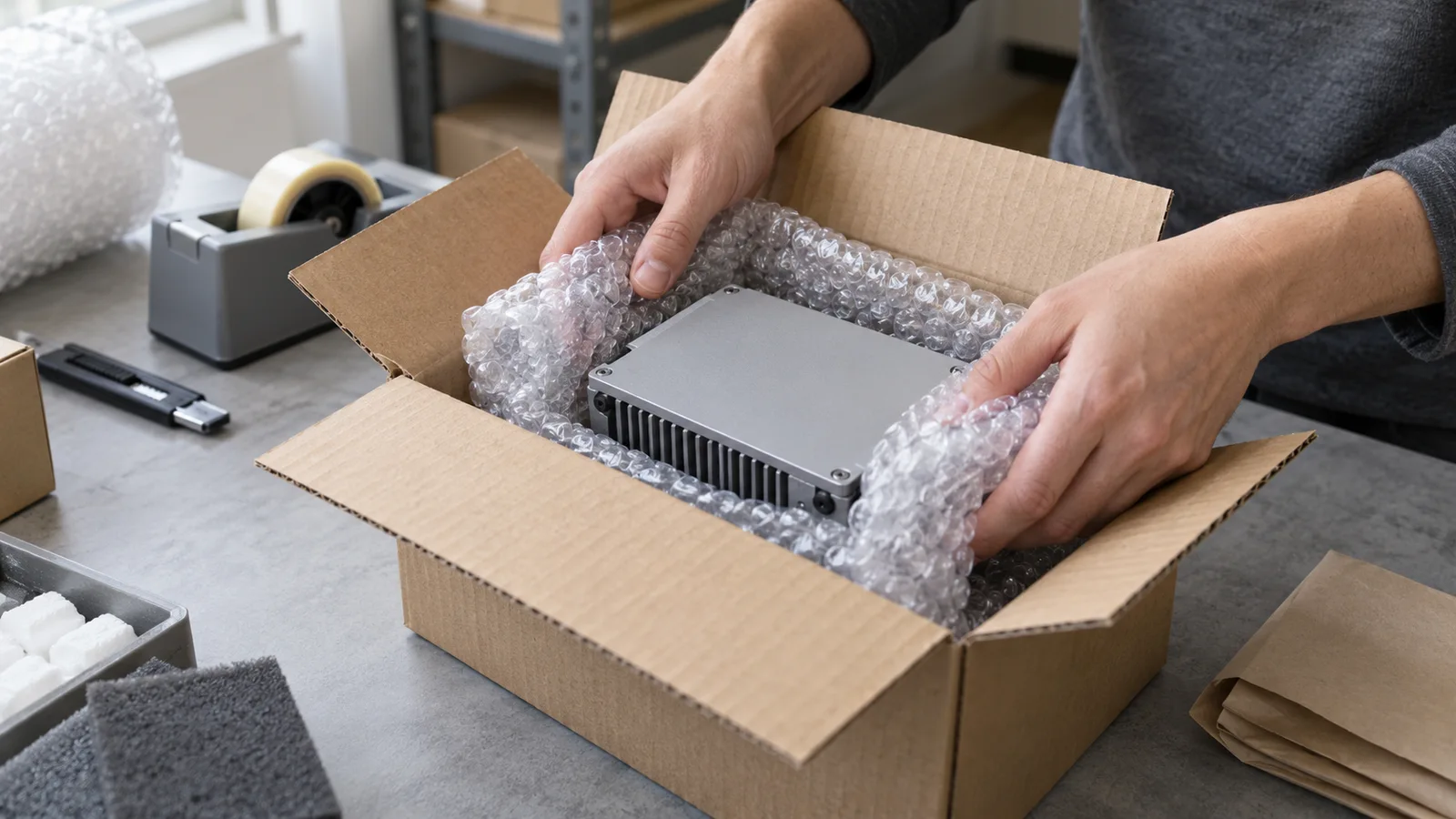Illustrative protective packing around an electrical component